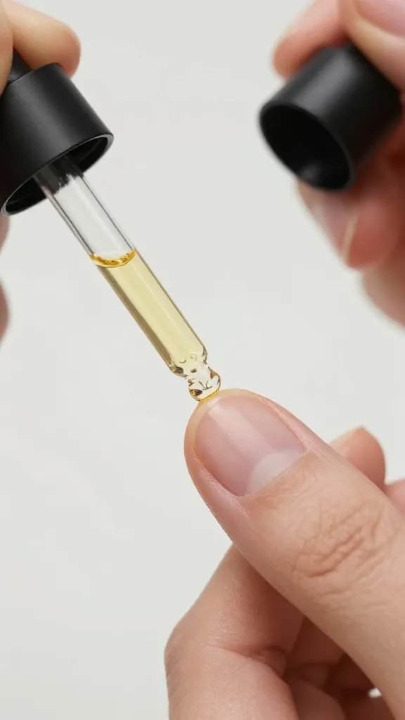 closeup dropper applying cuticle oil to single nail
