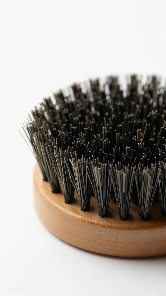 closeup boar bristle brush on white background, soft lighting