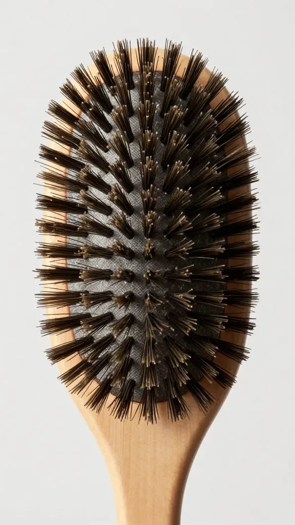 mixed bristle paddle brush for medium hair, macro detail