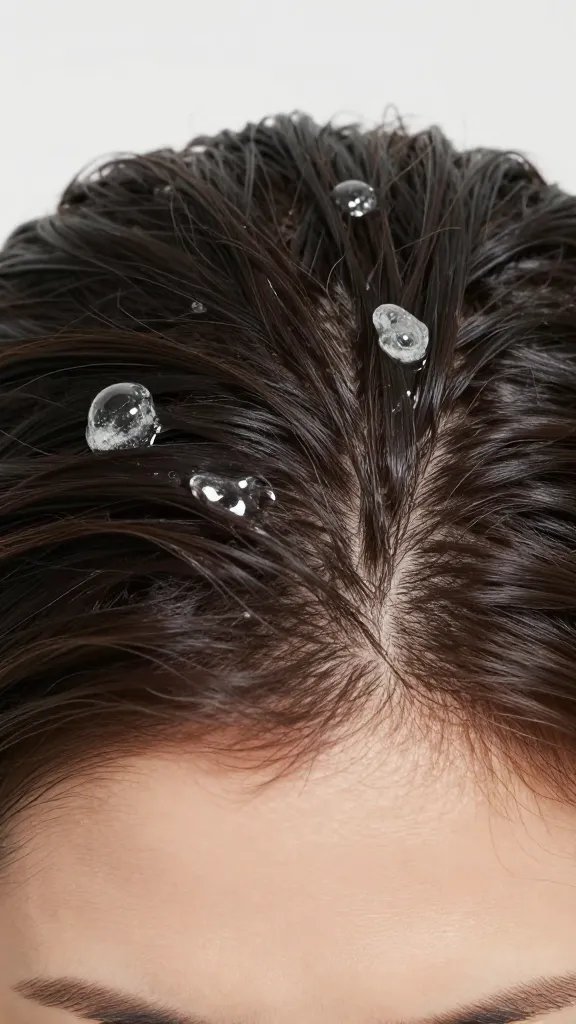 closeup of dry flaky scalp being soothed with aloe gel