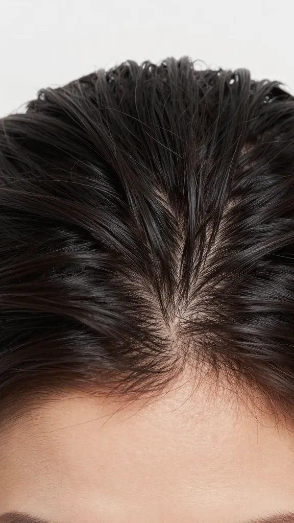 closeup of sensitive scalp with fragrance-free shampoo bottle