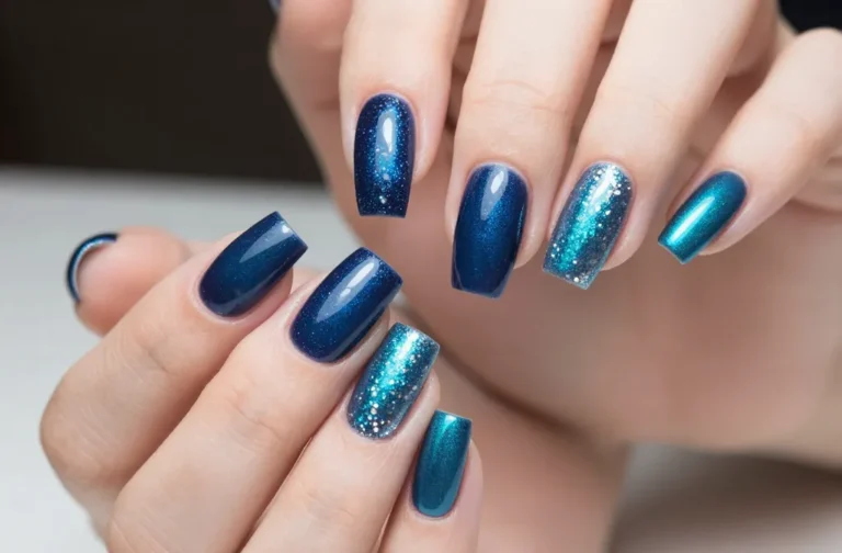 Slay Your Look with 34 Blue Ombre Nails with Glitter