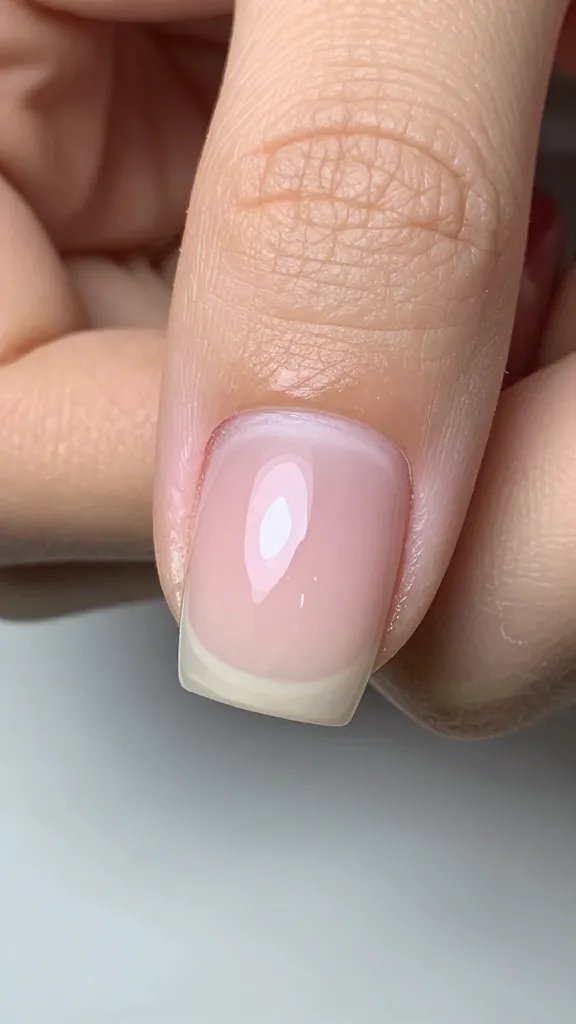 Base coat applied, nail closeup.