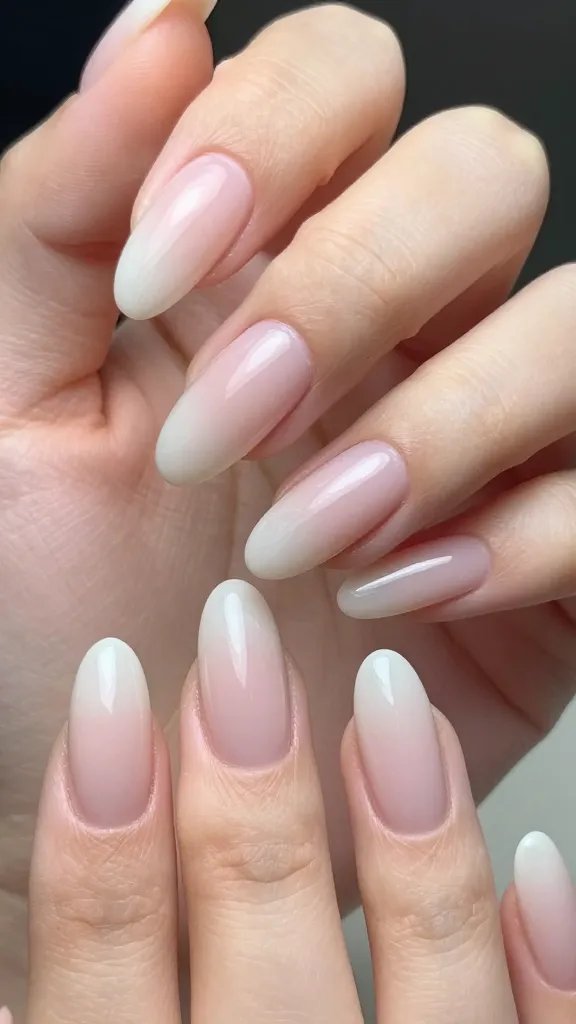 Closeup: elegant almond nails on short fingers