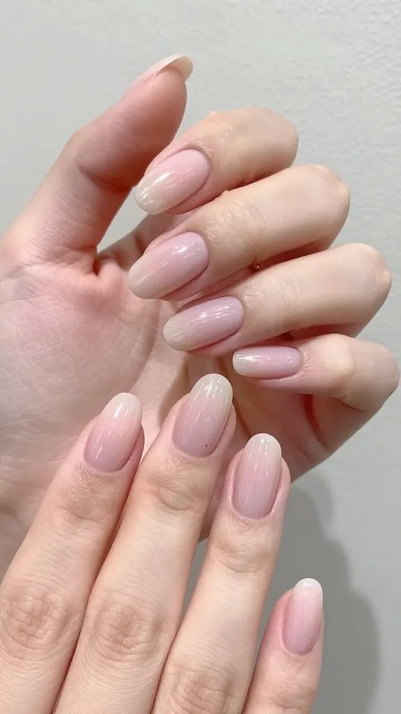 Professional oval nails on wide nail bed.