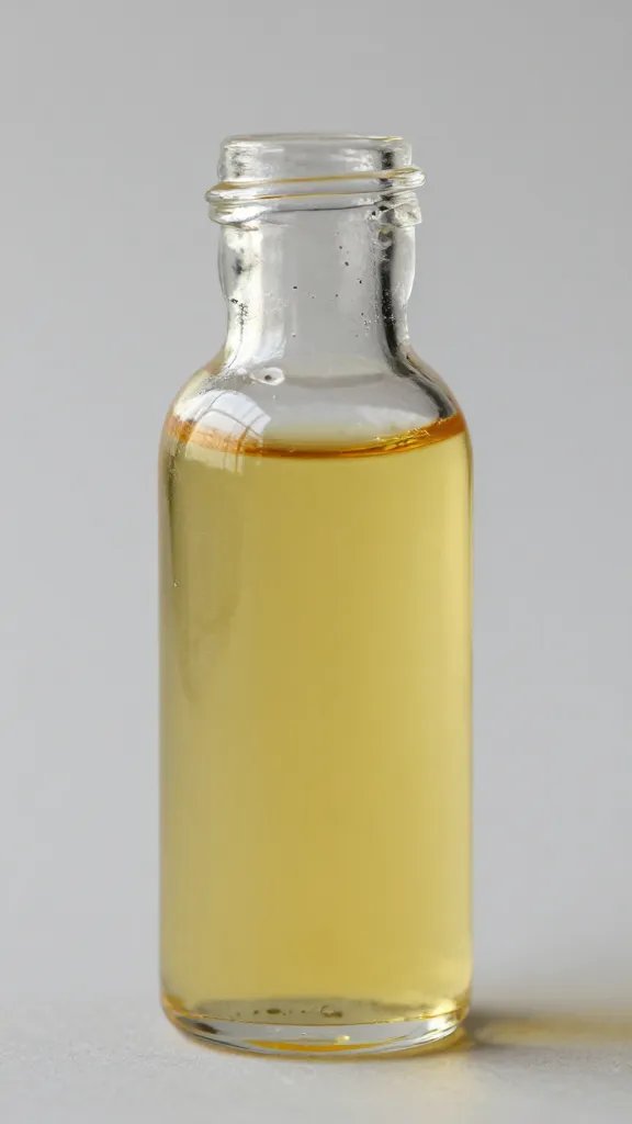Closeup: single glass bottle of jojoba oil