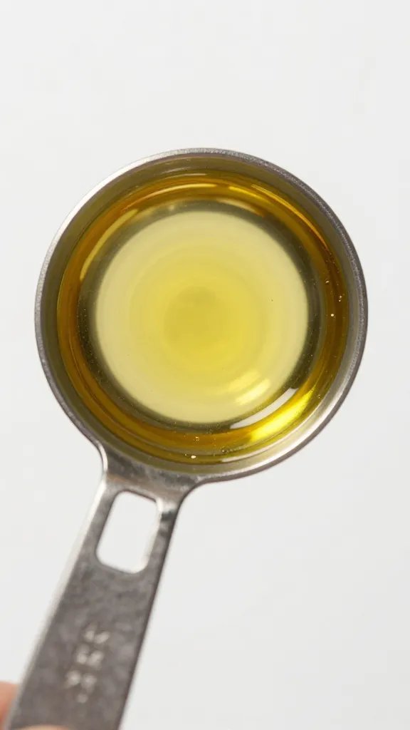 Closeup: measuring spoon of almond oil