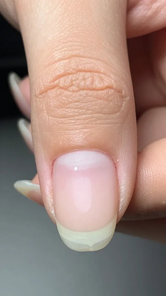Closeup of healthy, long fingernail.