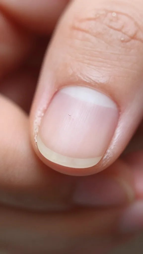 Extreme closeup of a thin brittle fingernail