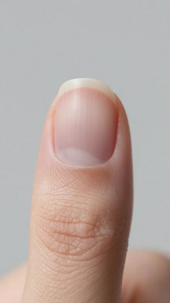 Closeup, single vertical-ridged fingernail.