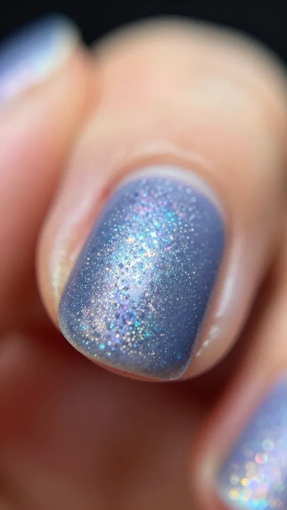 Closeup, single fingernail with bumpy polish.