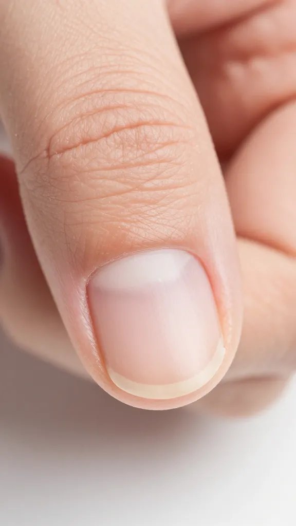 Closeup, flaky, bendy fingernail.