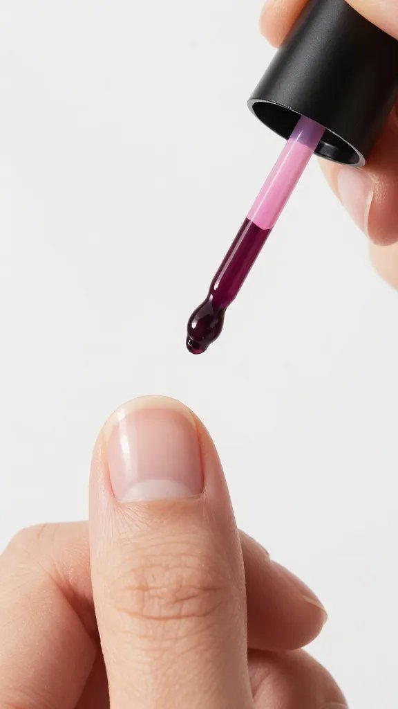 Closeup, dropper applying nail oil.