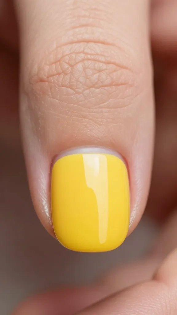 Closeup of a single yellow fingernail.