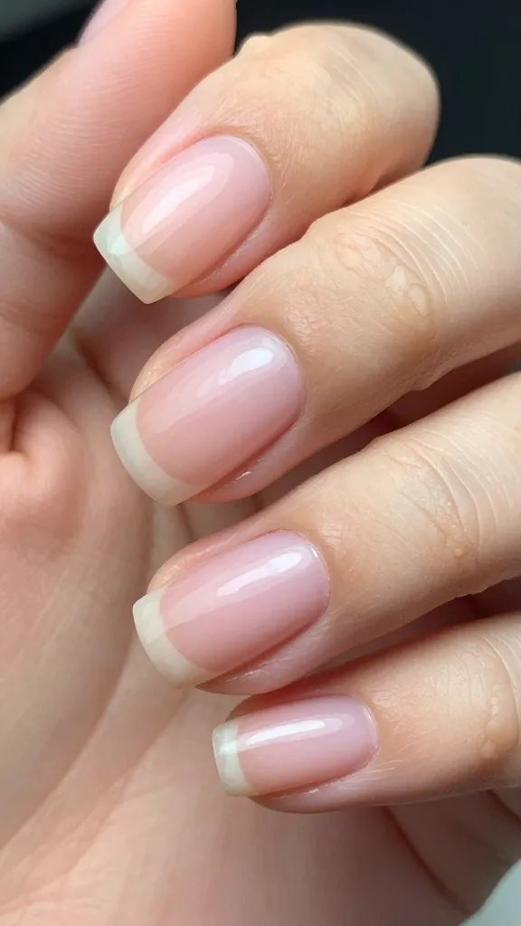Closeup, natural nail, subtle oil sheen.