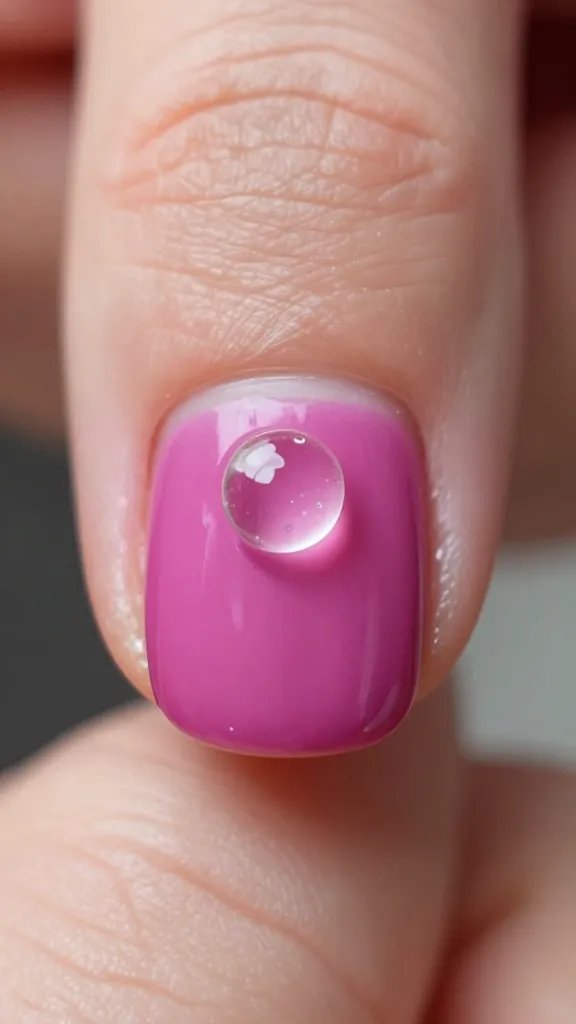 Closeup: single air bubble on painted fingernail.