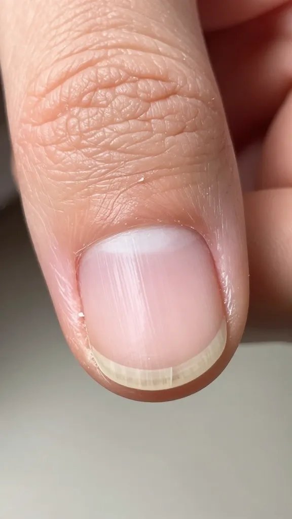Closeup: single fingernail, peeling layers