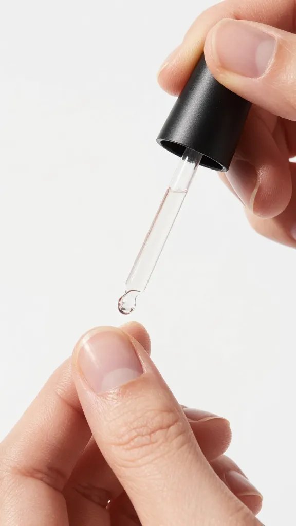 Dropper applying nail strengthening oil.