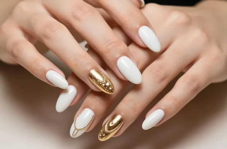 Dazzling 18 White and Gold Nails for Pure Glam!