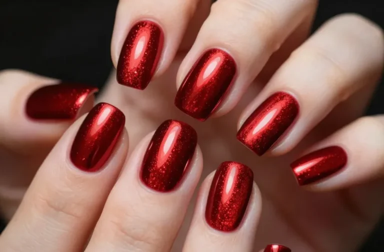 Unlock Glam with 16 Red Chrome Nails!